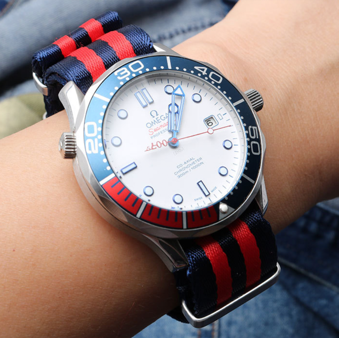 Seatbelt NYLON Watch Strap 20mm 22mm Blue Red Stripe – Kairos Watch Studio